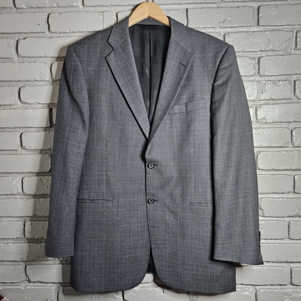 Vintage Burberry London Mens Wool Suit Grey Plaid Windowpane 41R‎ 34X30
